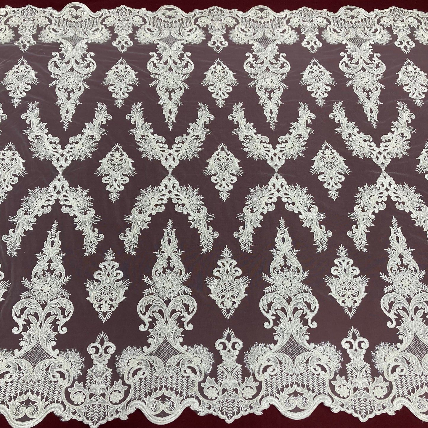 Beaded & Corded Lace Fabric Embroidered on 100% Polyester Net Mesh | Lace USA - GD-58026
